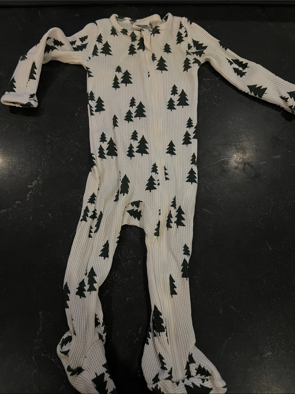 Spearmint love Cream Kids Footed One-Piece Pajamas with Dark Green Tree Print